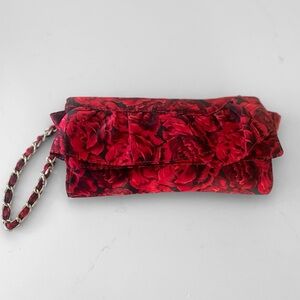 Red Rose floral satin mini bag clutch wristlet purse